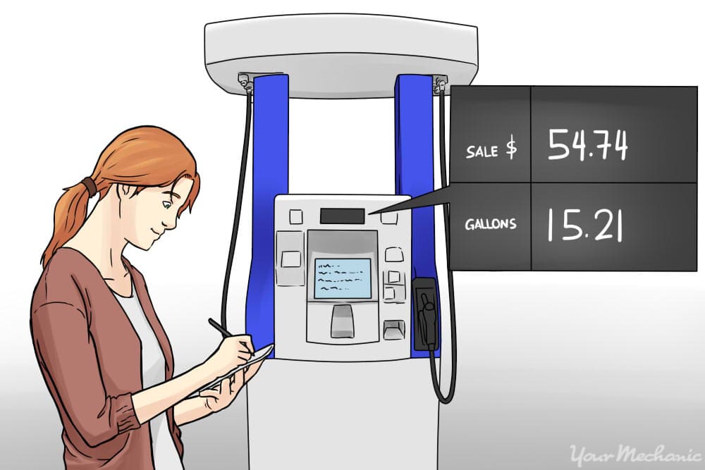 person noting down gas pump readout