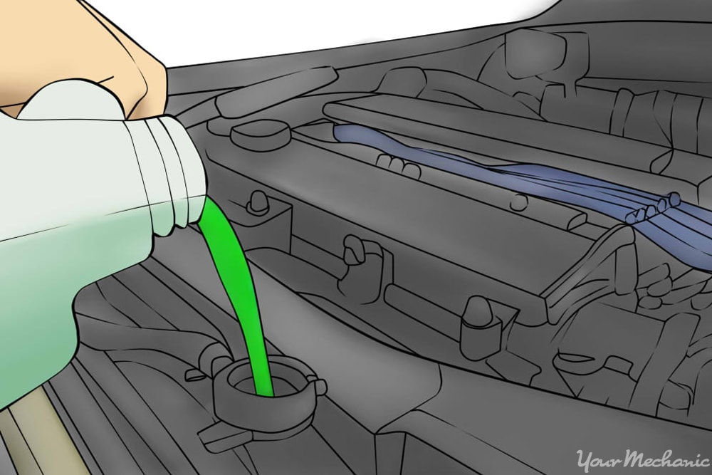 pouring green coolant in