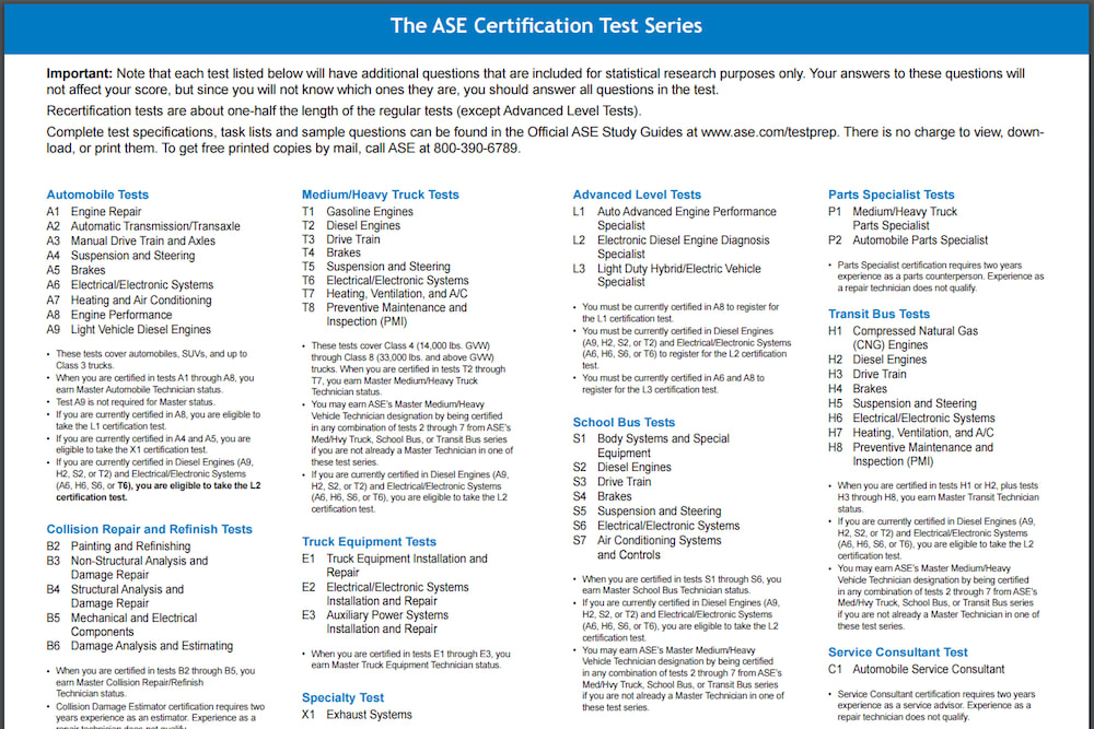  ASE certified - 3