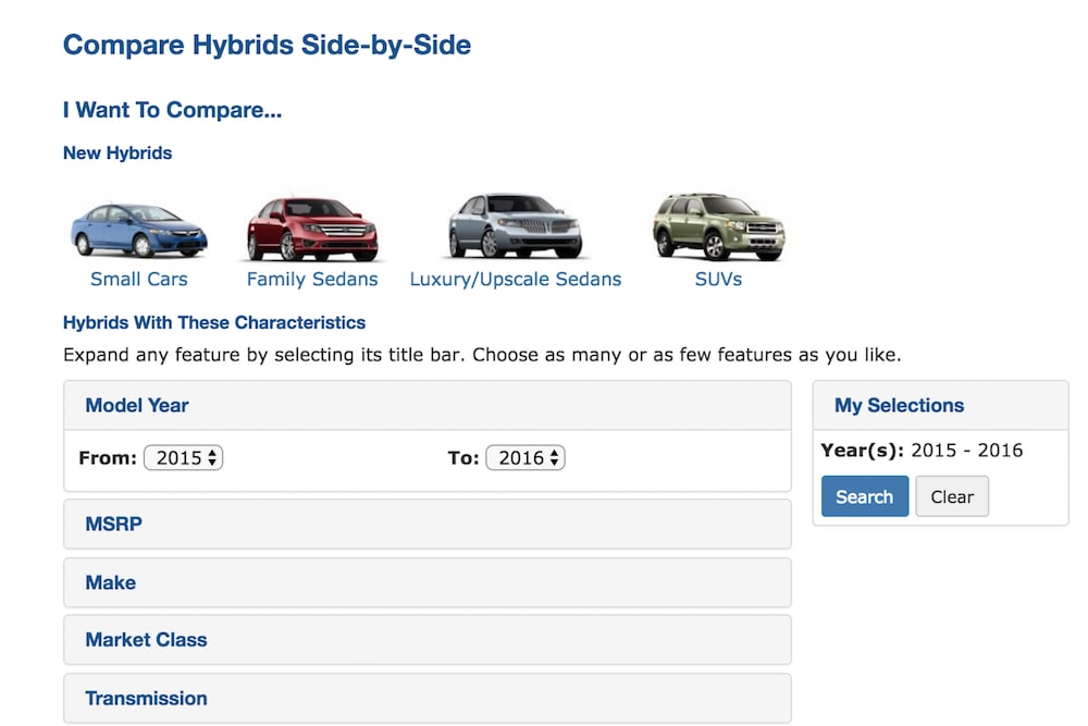 hybrid car listing