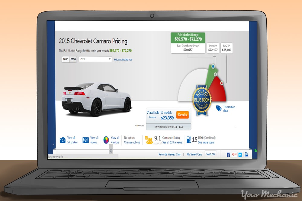 chevy camaro price listing in site on a laptop