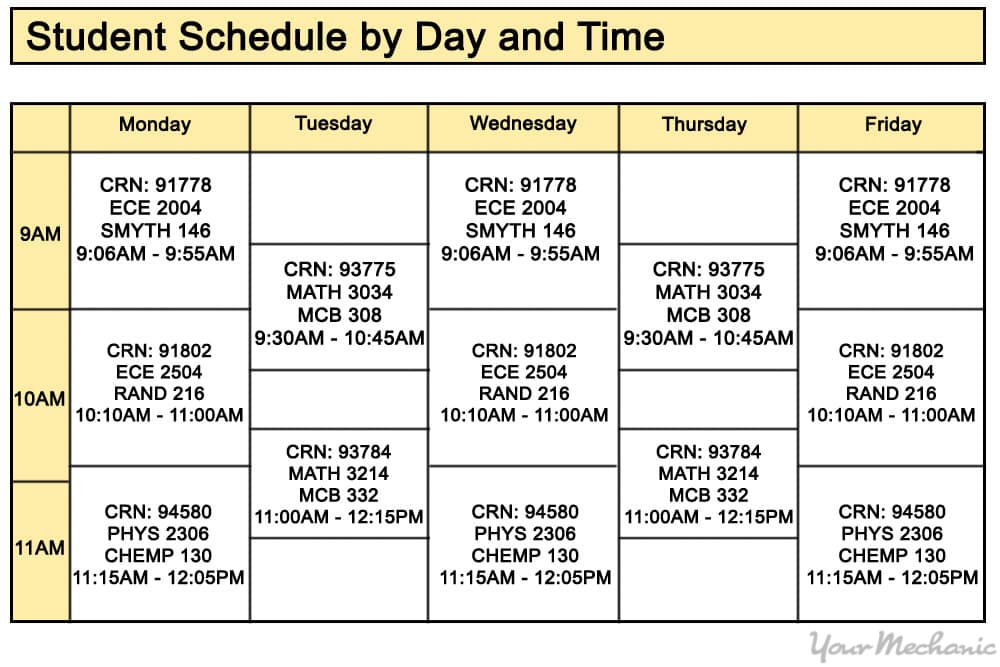 college class schedule mapped out