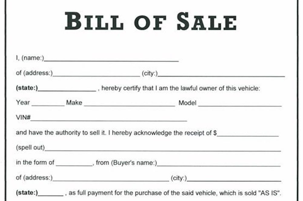 Written Bill Of Sale For Car Example