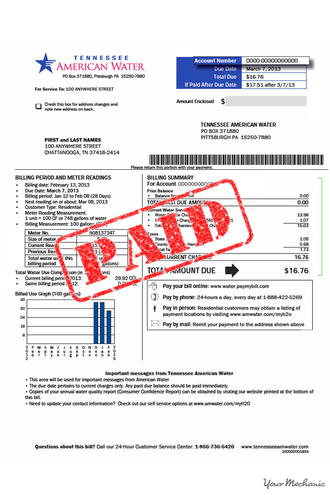 water bill with PAID stamp