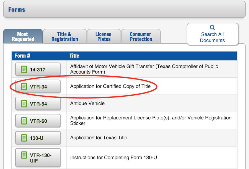 dmv form list