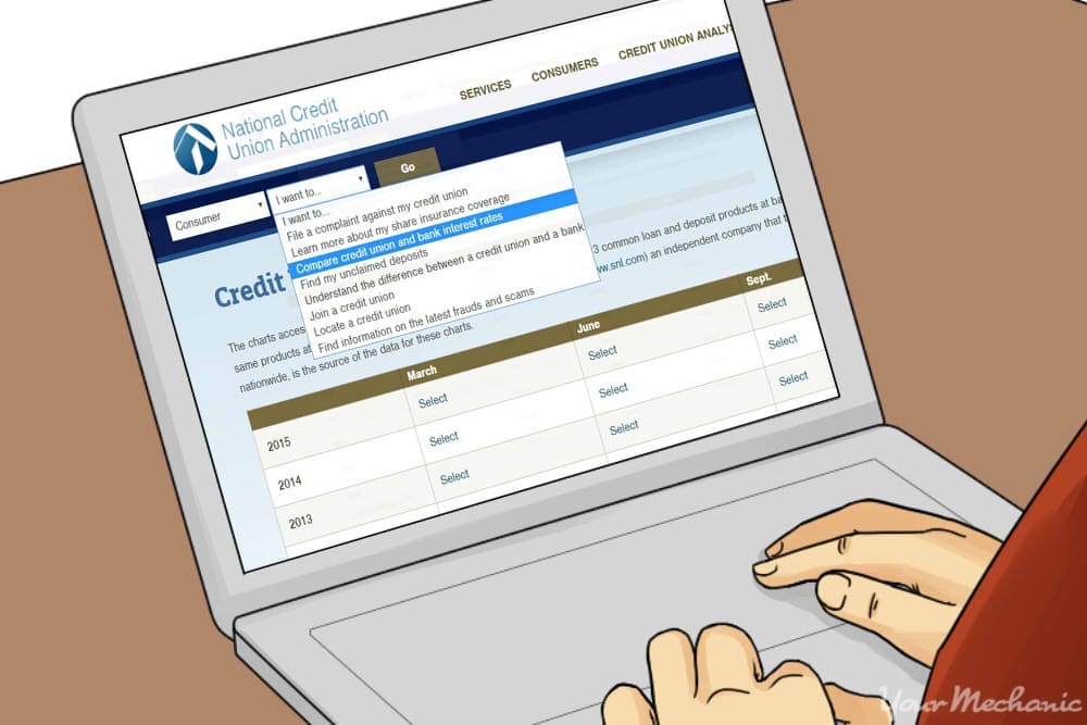 filling out information on credit union site