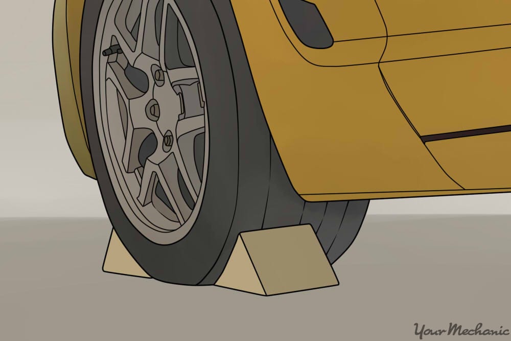 wheels chocks on front and back of wheel