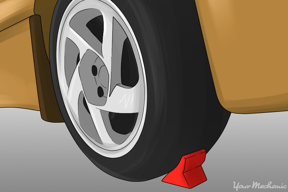 wheel chocks placed around a tire