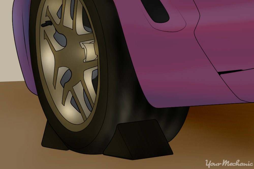 wheel chocks on front and back of wheel