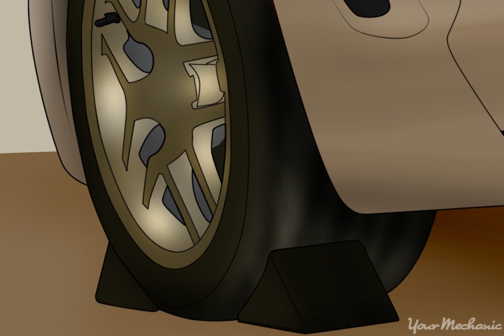 wheel chocks on front and back of wheel