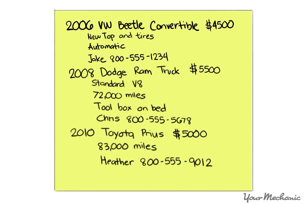 handwritten vehicle list