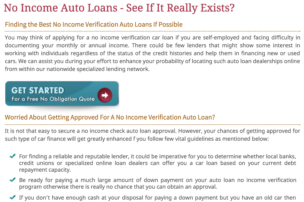 no income loan page