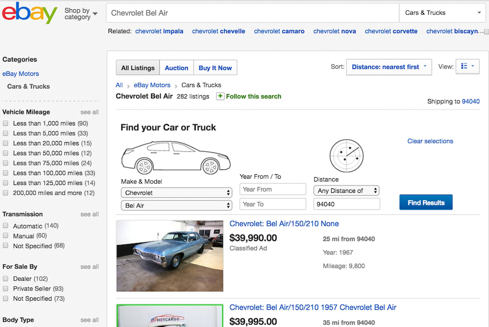 ebay with classic chevy listing