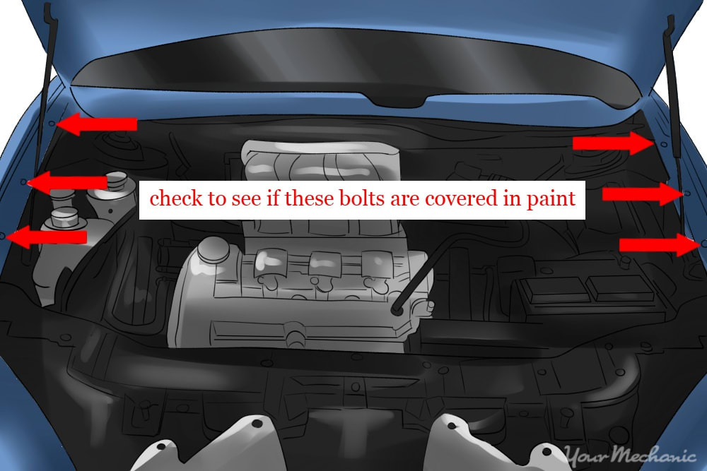 arrows pointing at bolts under the hood