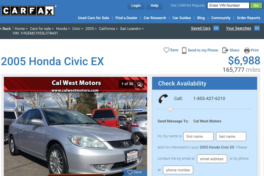 carfax for 2005 honda civic