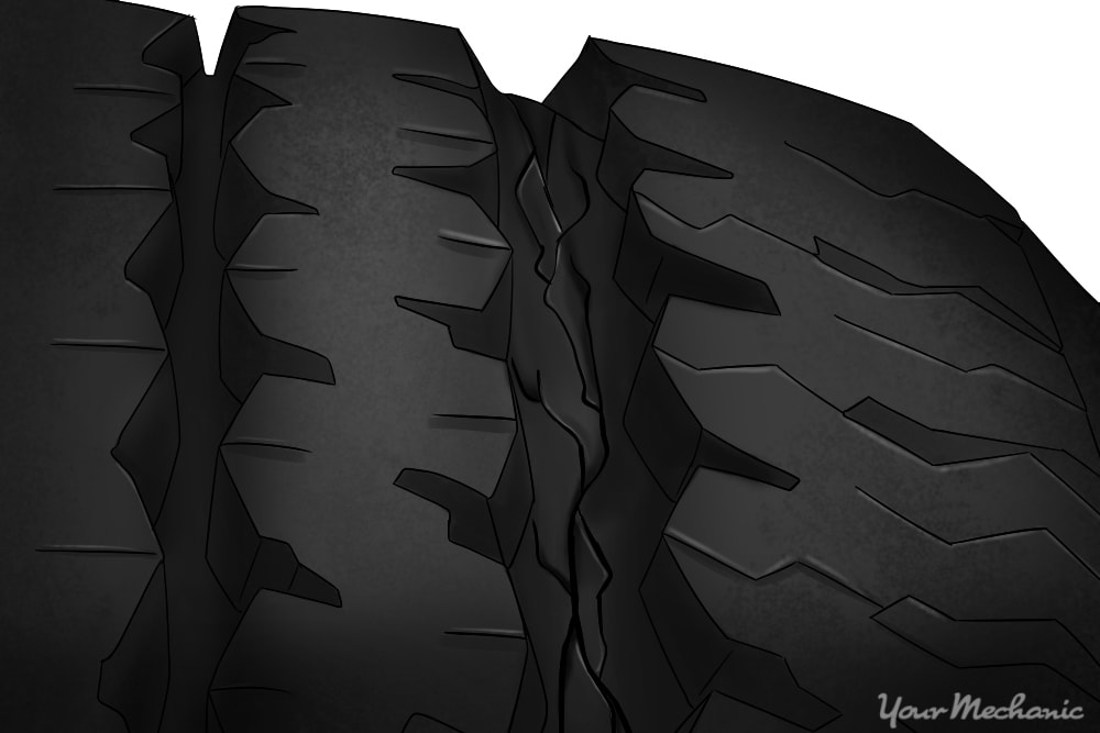 cracking in tire tread upclose