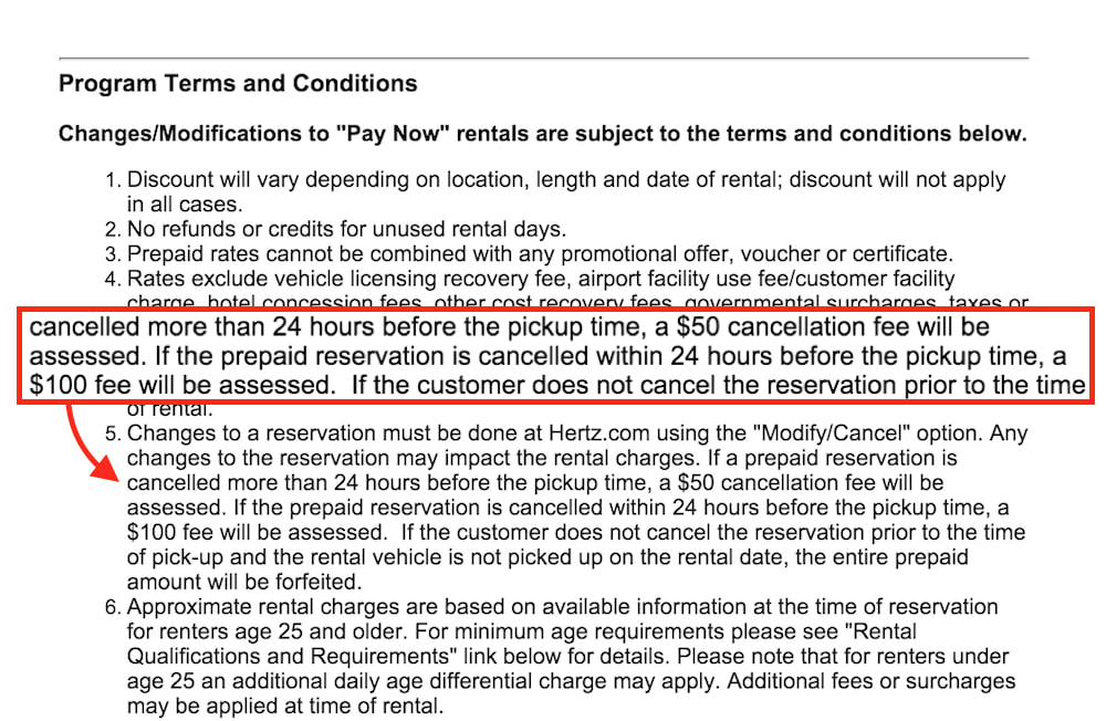 hertz cancellation fees