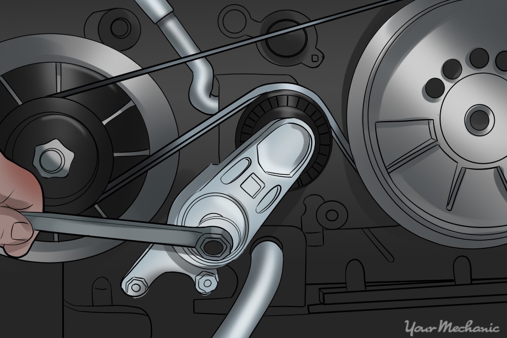 turning belt tensioner with a ratchet