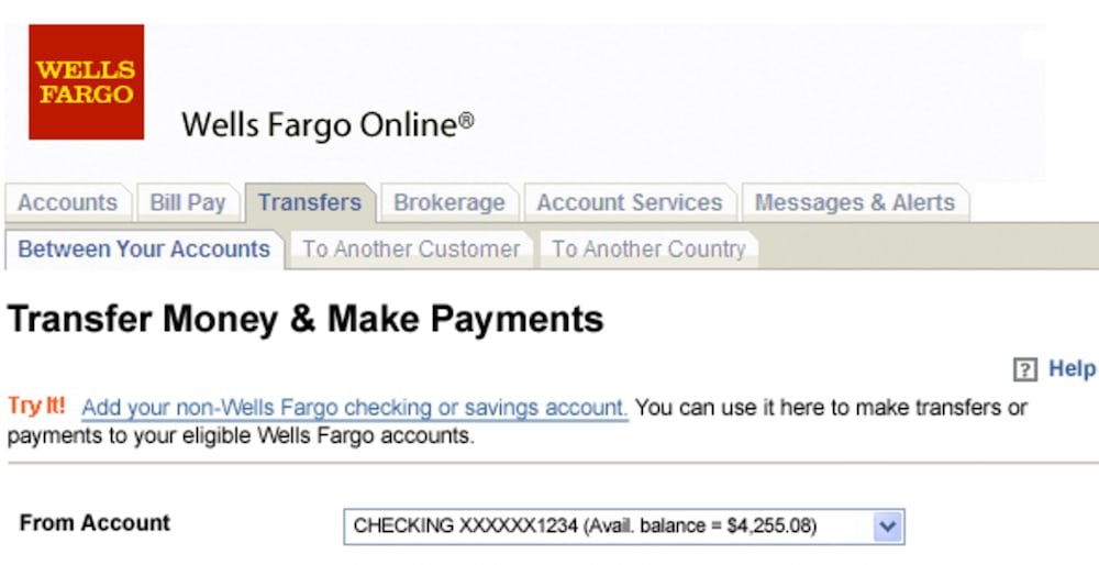 wells fargo online payment system screenshot