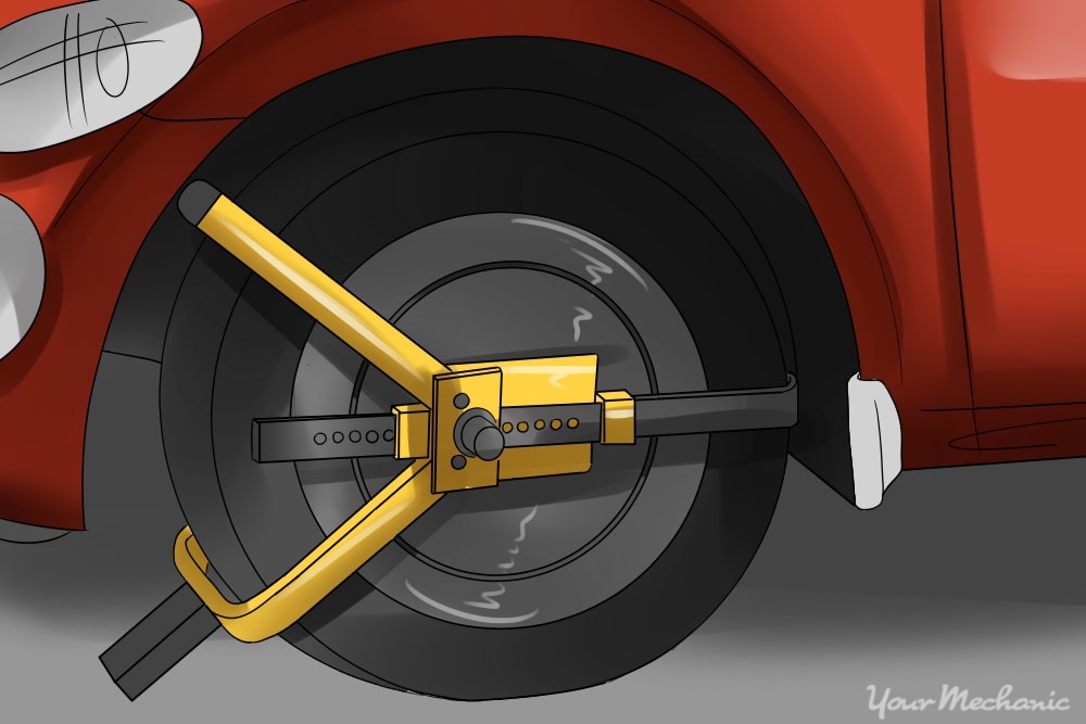 yellow tire lock installed