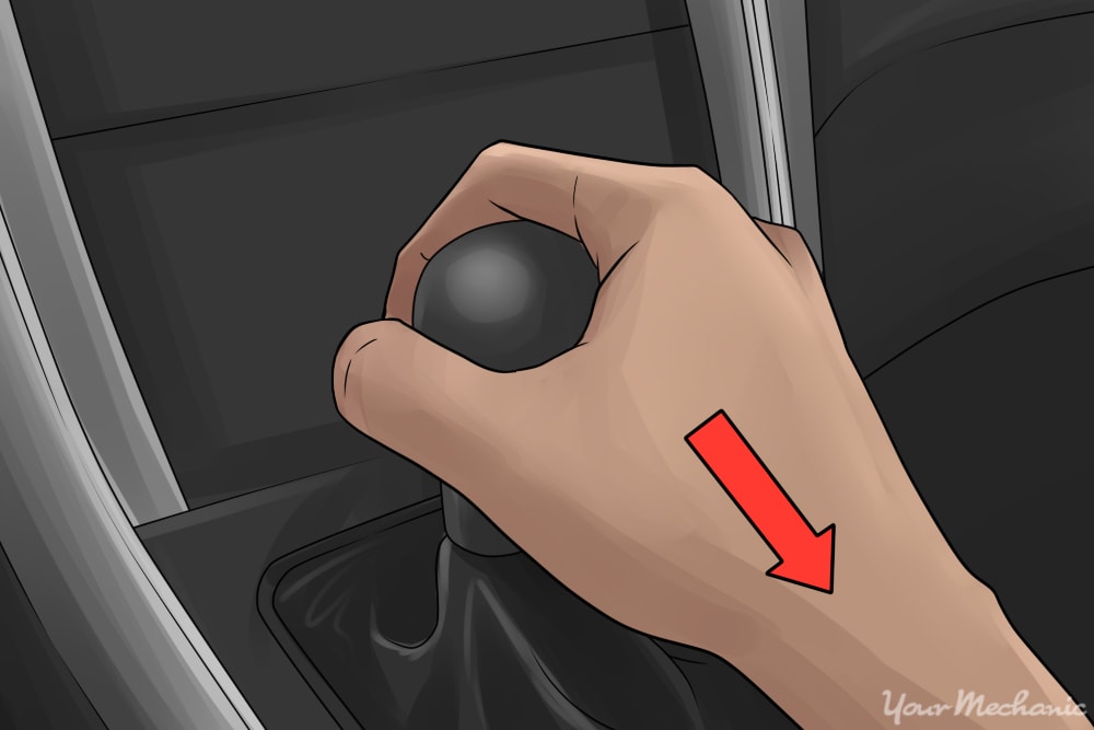 hand on gearshift arrow pulling directly back