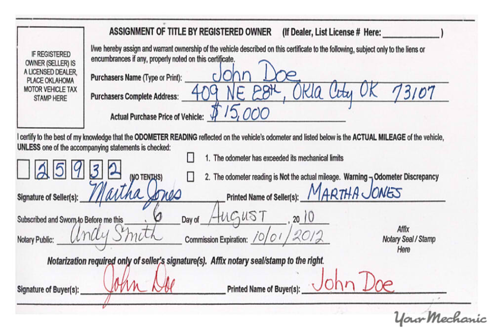 assignment of ownership car title