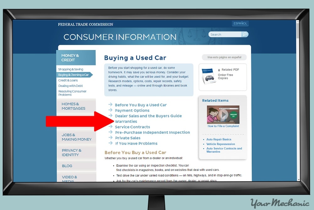 FTC page with warranties pointed out
