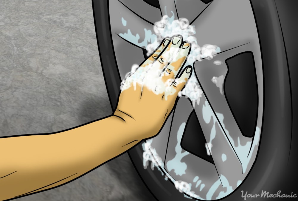 hand washing the car wheel