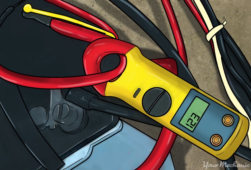 amp clamp around a wire portraying an amperage test