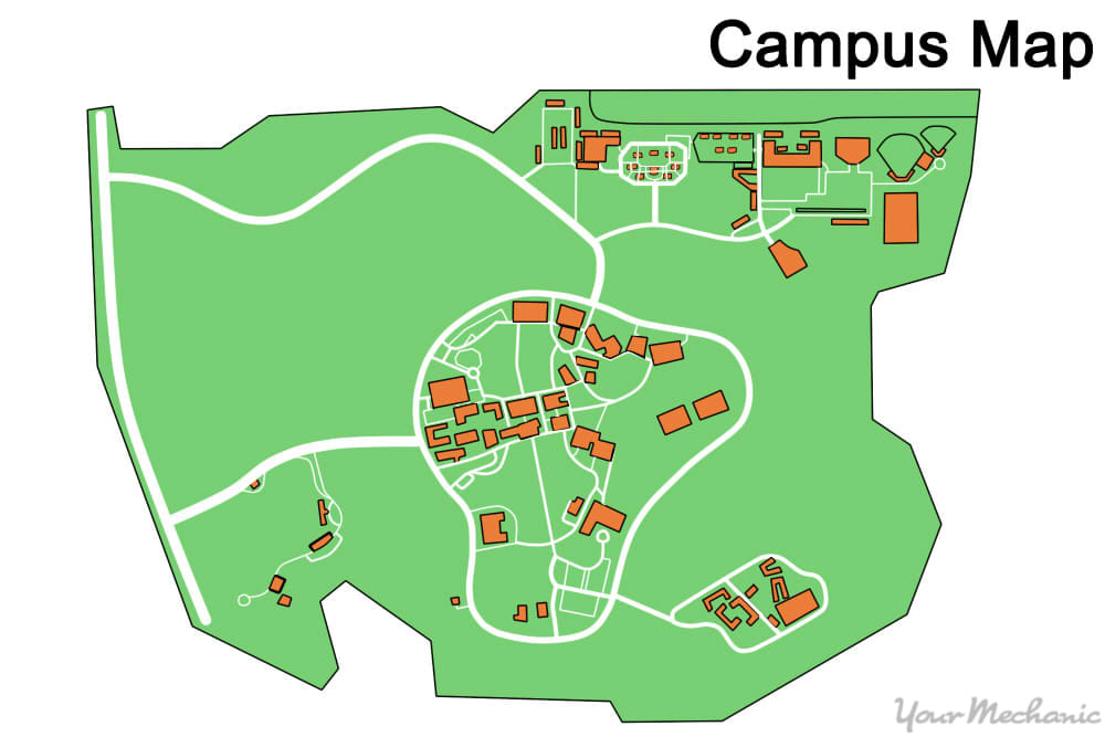 example of a campus map with different areas highlighted