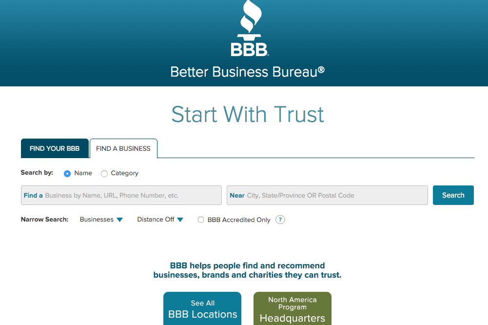 better business bureau website screenshot