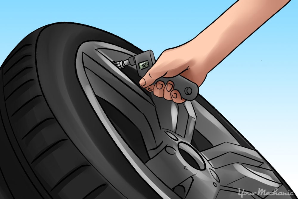 tire being check for air