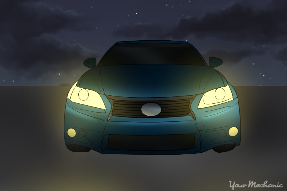 front of vehicle with fog lights on