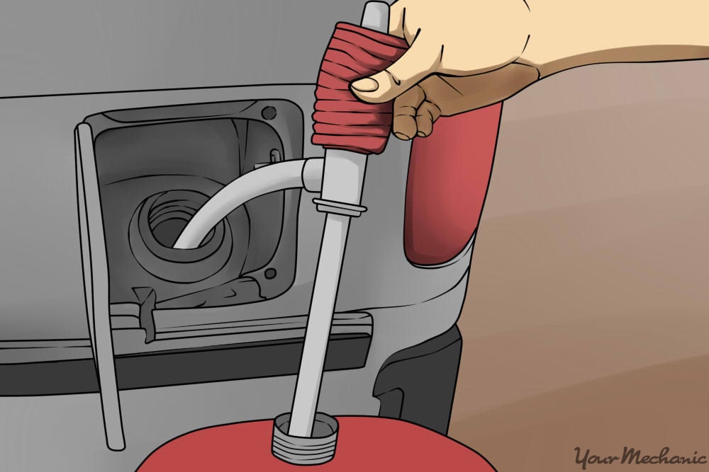 siphon pump connected to gas tank and fuel container