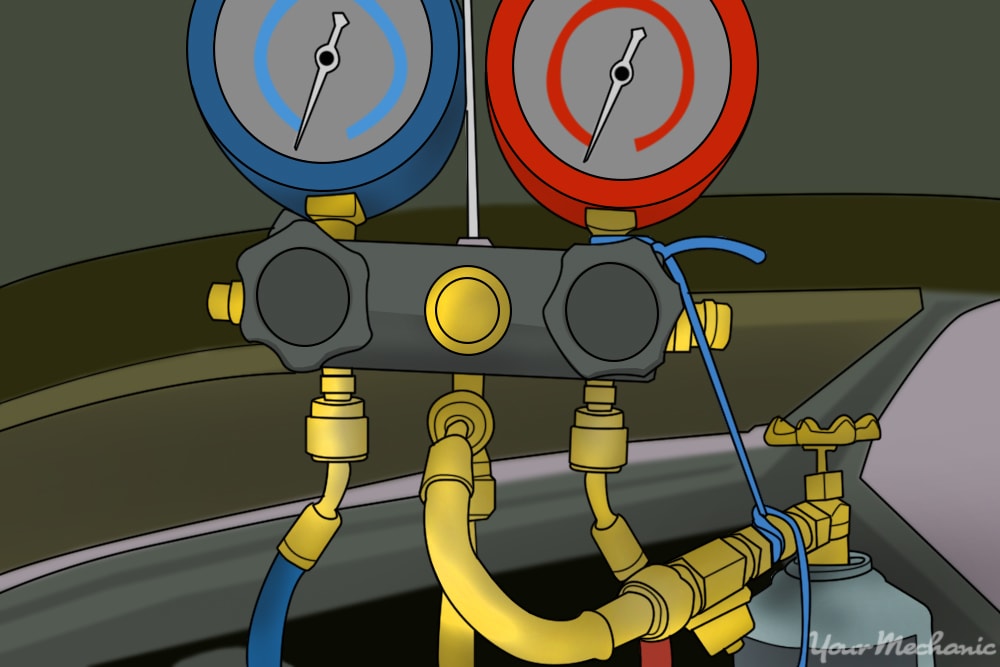 adding refrigerant to the system from a supply bottle