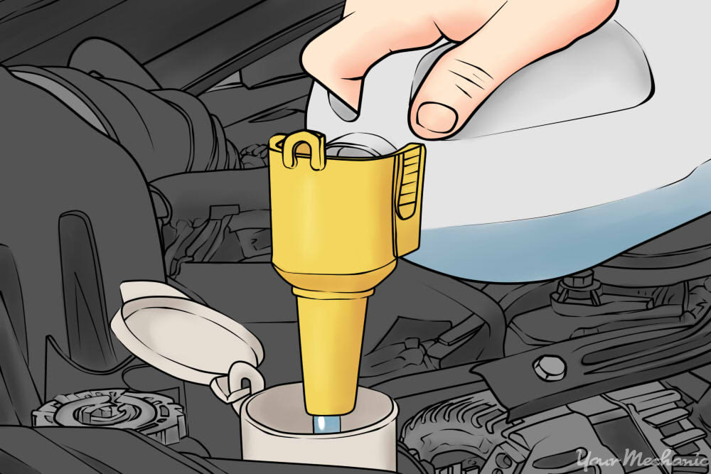 a long tube rather than a funnel to add windshield washer fluid?