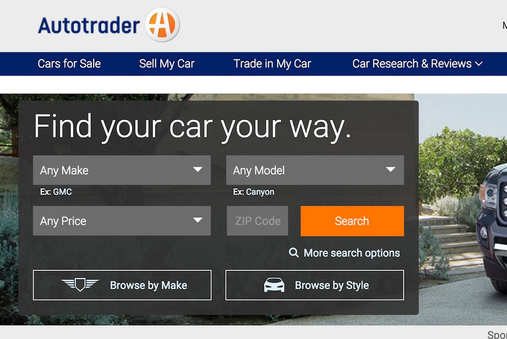 autotrader website screenshot