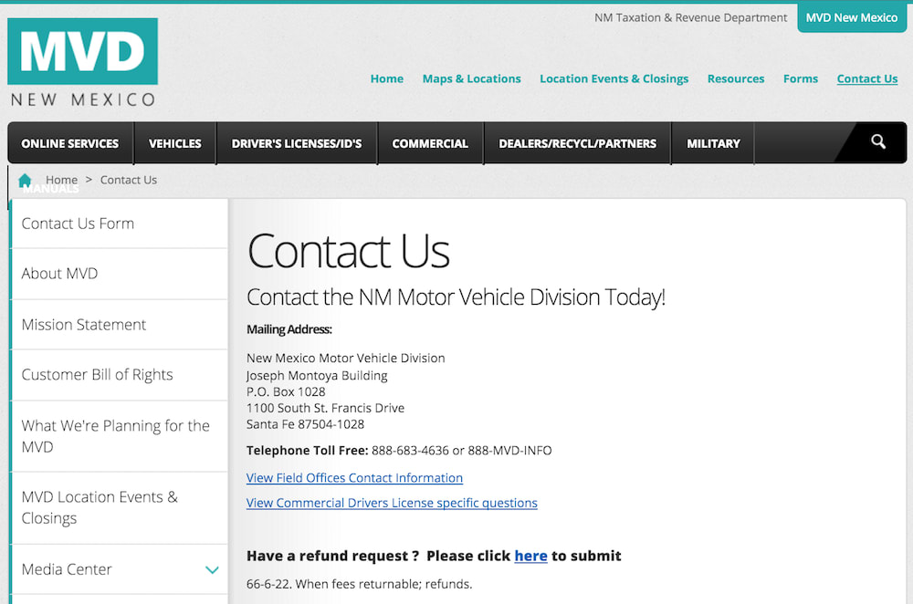 mvd New Mexico DMV contact