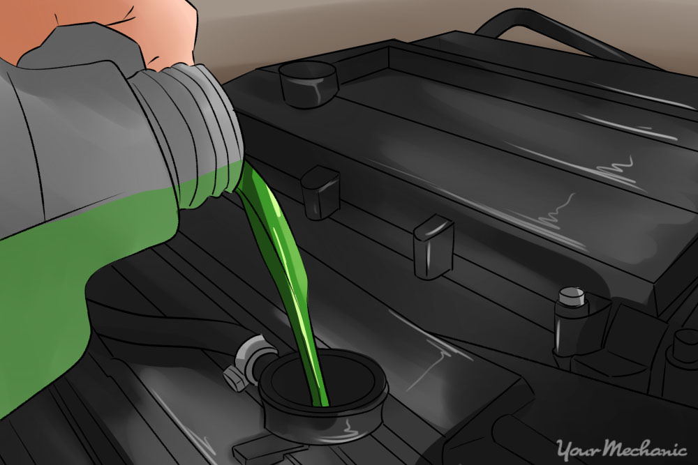 coolant being poured into the engine