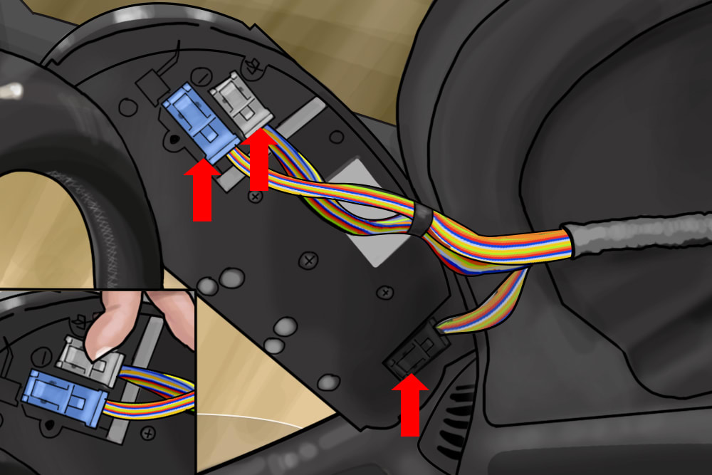 arrows pointing at wiring clusters