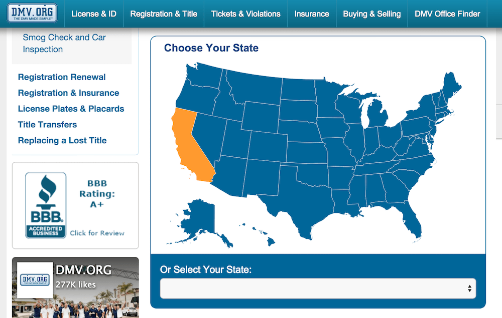 dmv registration page