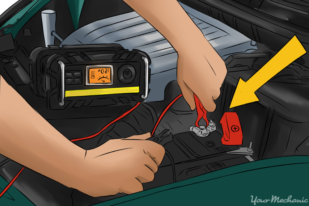 battery charger being attached to the battery terminal