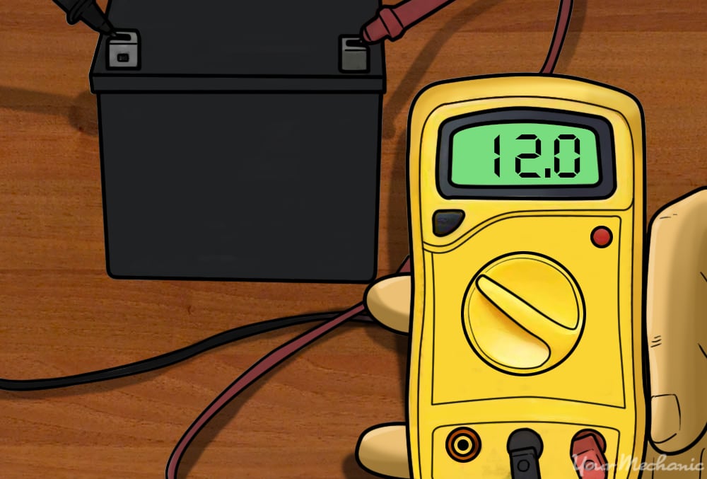 voltage meter showing a voltage reading of about 12 volts