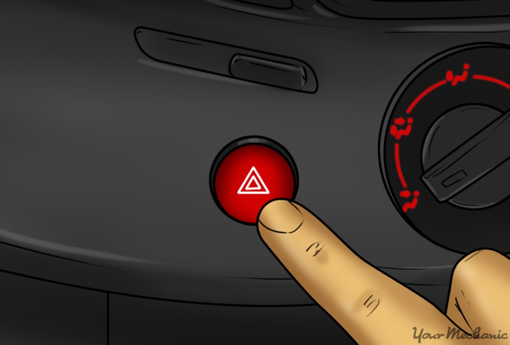 person pointing at hazard light