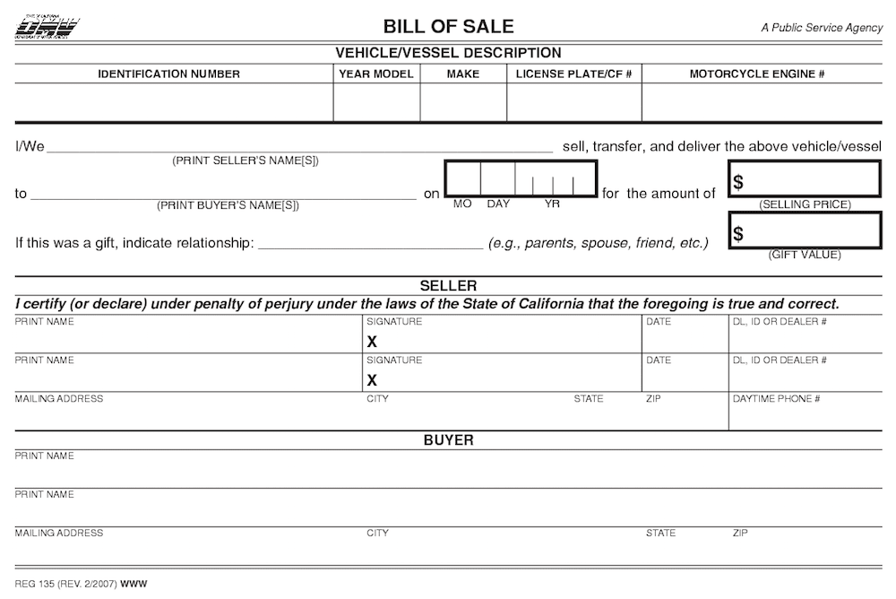 bill of sale form