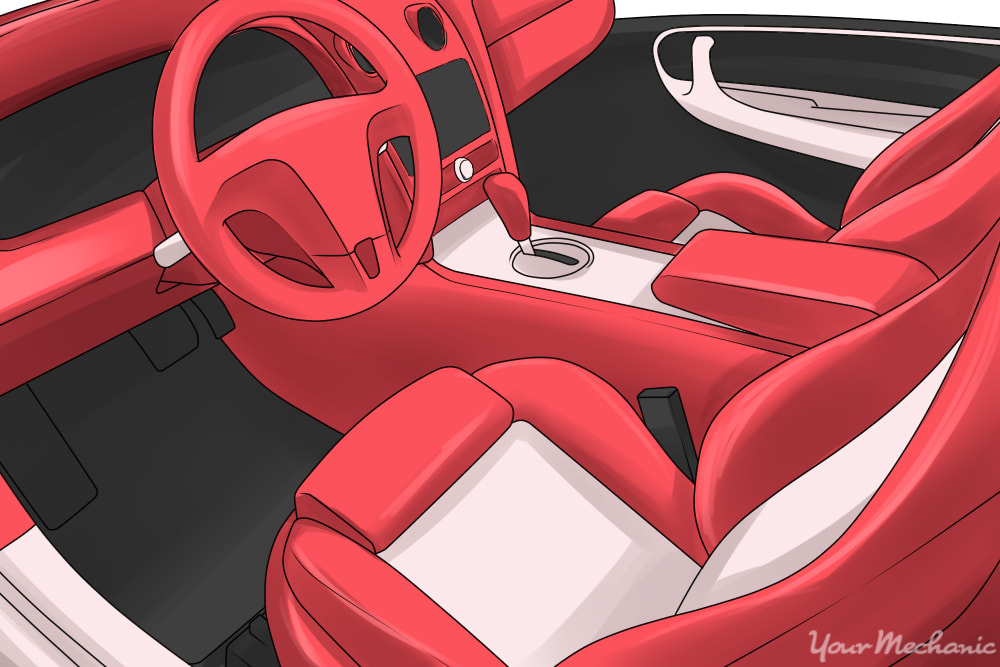 red and white upholstery and dash theme