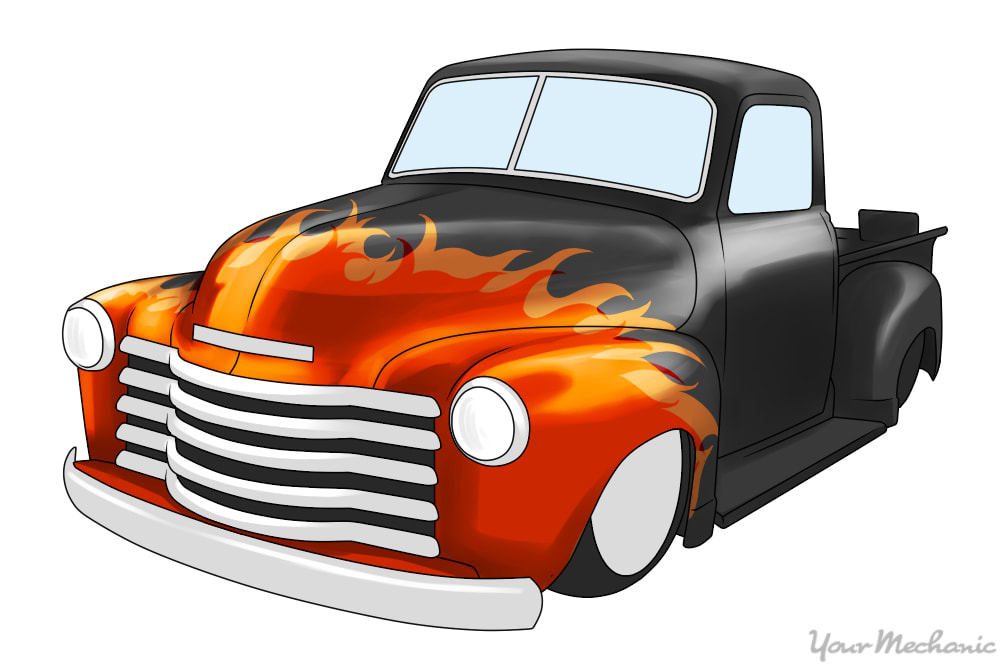 chevy truck with flames