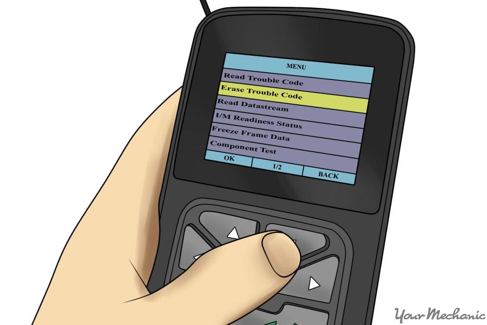 person using a scan tool to erase the trouble codes