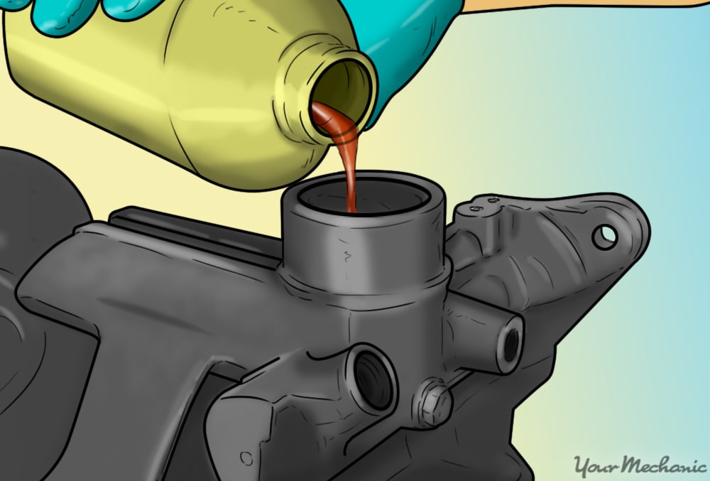 hand filling the master cylinder with brake fluid