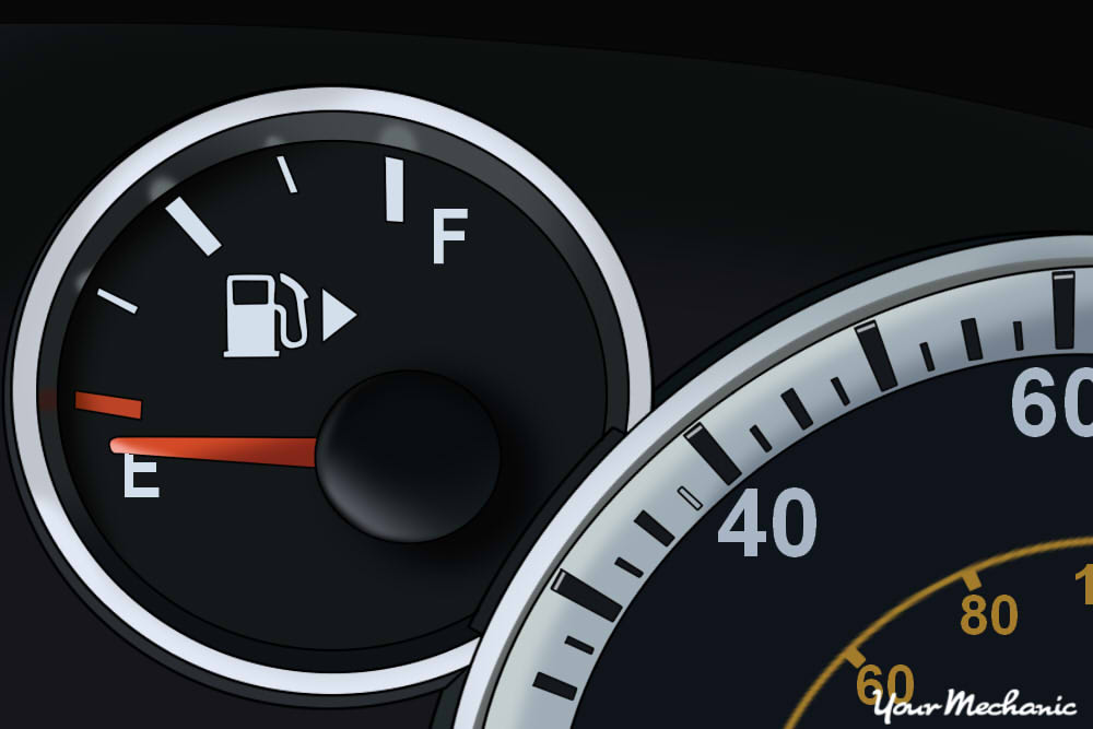 fuel gauge with indicator lights on dash